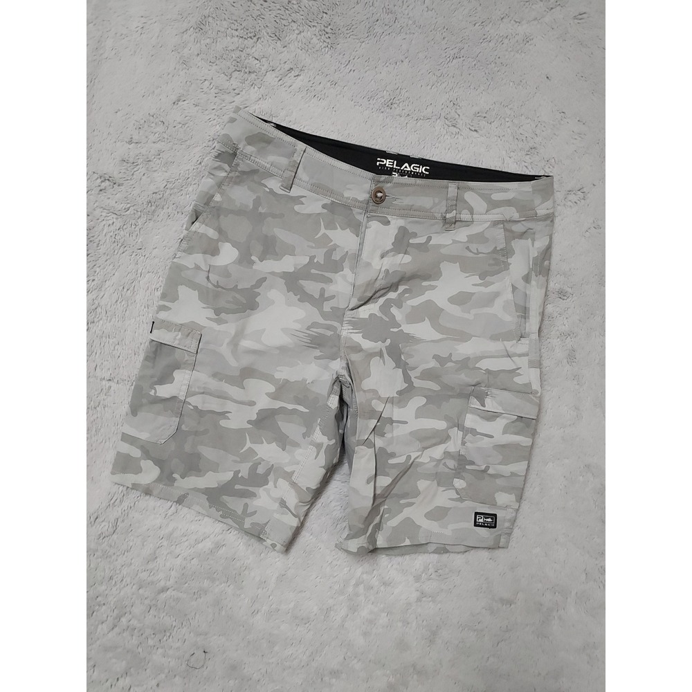 Pelagic Shorts Mens 32 Hybrid Shark Camo Fishing Cargo Gray Boating Surfing Swim